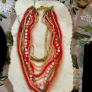 Elegant Multi-Strand hues of peach and Gold Necklace